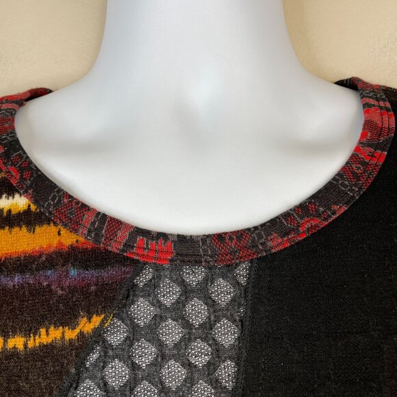 Vintage Pyramid Collection Art To Wear Boho Patchwork Top Xlarge 90s Knit Tunic - Picture 10 of 13